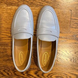 Women’s Light Bluish Geey Leather Penny Loafers